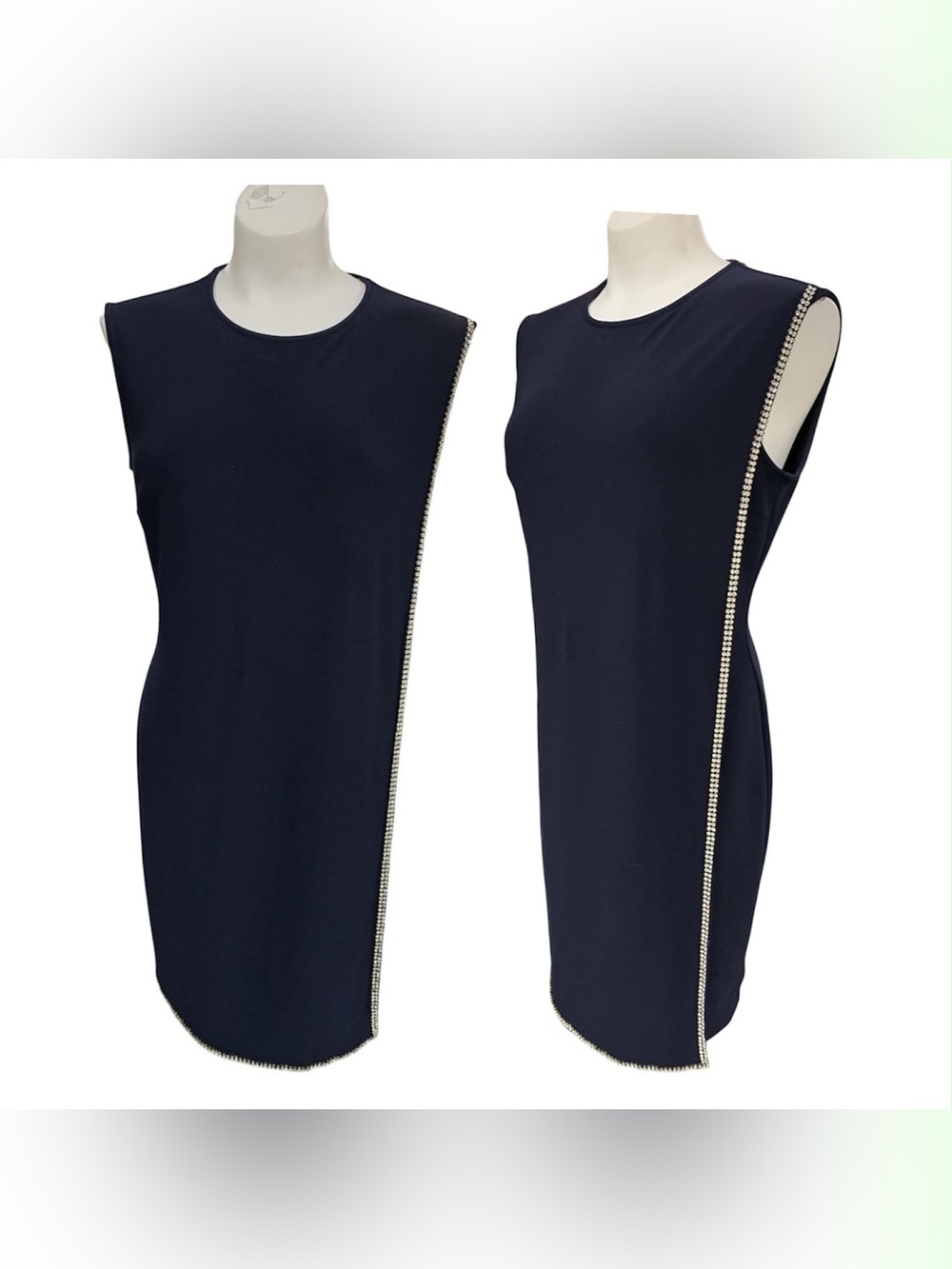 Joseph Ribkoff Navy Sleeveless Shift Dress with Metallic Side Trim Size M